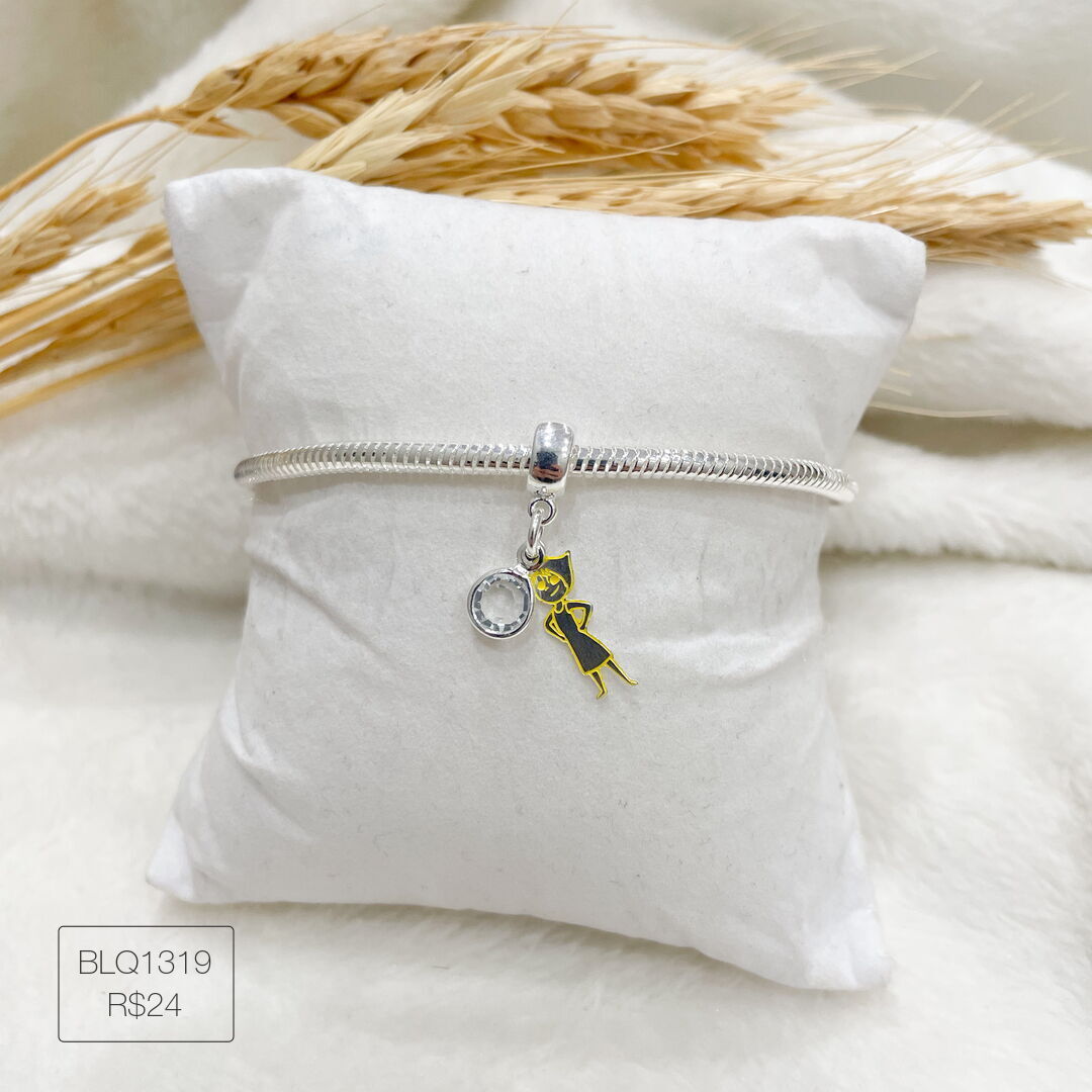 Berloque Divertidamente Alegria Pendurado Esmaltado Prateado